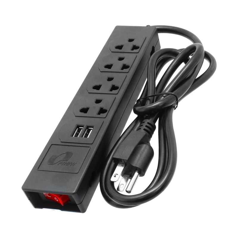 Regleta Negro tipo FLAT de 2 caras con 8 tomas aterrizadas, 2 puertos de  carga USB y cable de 1.4 metros. Uso en interiores. BLITZ