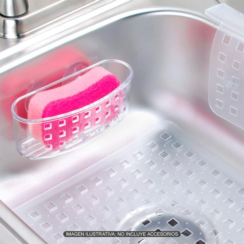 Organizador-de-baño-plastico-con-orificios-de-ventilacion-y-escurrido--y-anclajes-a-pared-mediante-ventosas-de-succion.-Transparente-ORGILL
