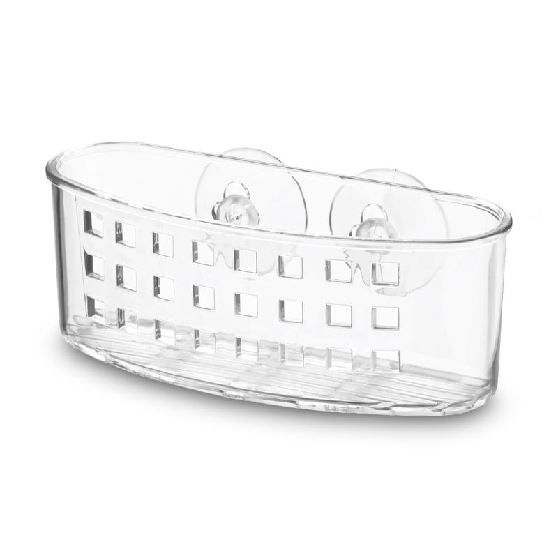 Organizador-de-baño-plastico-con-orificios-de-ventilacion-y-escurrido--y-anclajes-a-pared-mediante-ventosas-de-succion.-Transparente-ORGILL