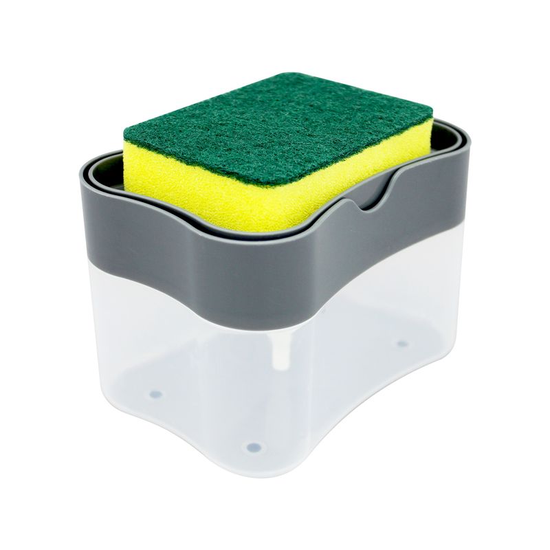Dispensador-de-jabon-liquido-con-soporte-superior-para-esponja-y-contenedor-de-jabon-liquido-de-350-ml.-Gris-transparente-ORGILL