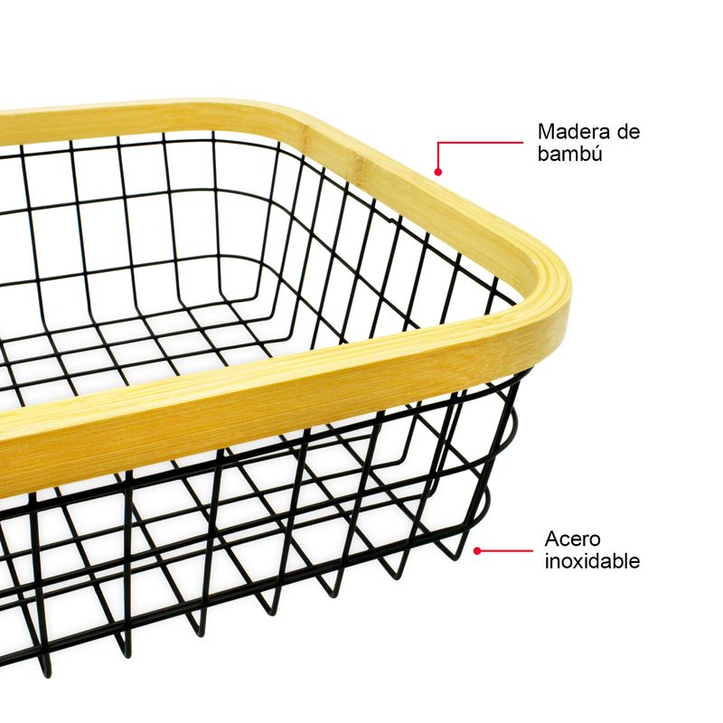 Cesto-frutero-fabricado-con-varillas-de-acero-inoxidable-y-borde-decorativo-de-madera-de-bambu.-Negro-con-amarillo-K-HOME