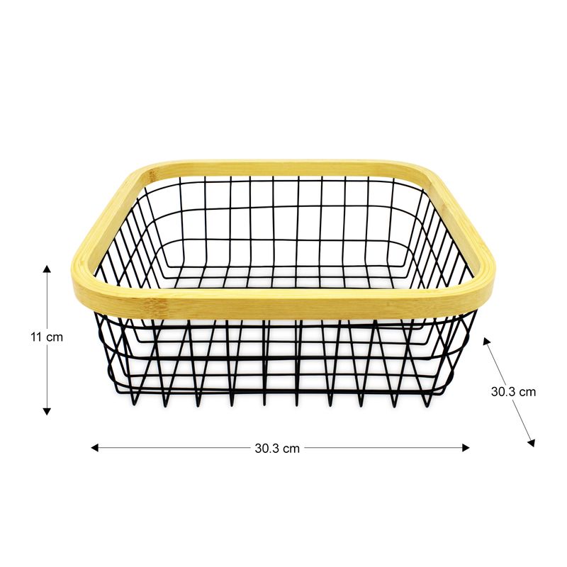 Cesto-frutero-fabricado-con-varillas-de-acero-inoxidable-y-borde-decorativo-de-madera-de-bambu.-Negro-con-amarillo-K-HOME