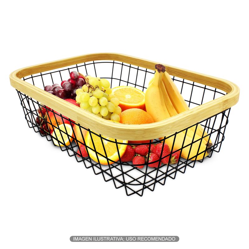 Cesto-frutero-fabricado-con-varillas-de-acero-inoxidable-y-borde-decorativo-de-madera-de-bambu.-Negro-con-amarillo-K-HOME