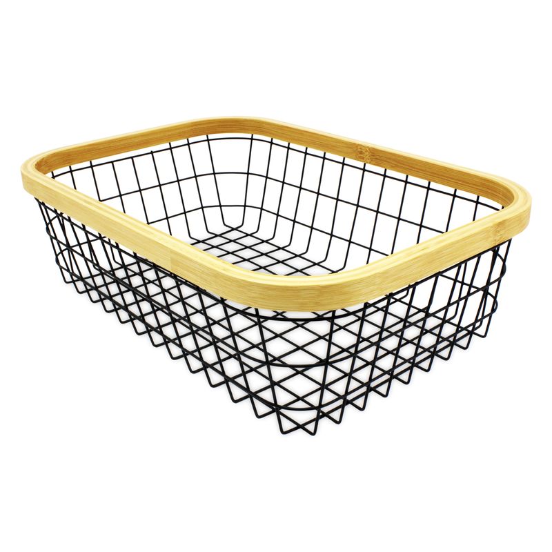 Cesto-frutero-fabricado-con-varillas-de-acero-inoxidable-y-borde-decorativo-de-madera-de-bambu.-Negro-con-amarillo-K-HOME