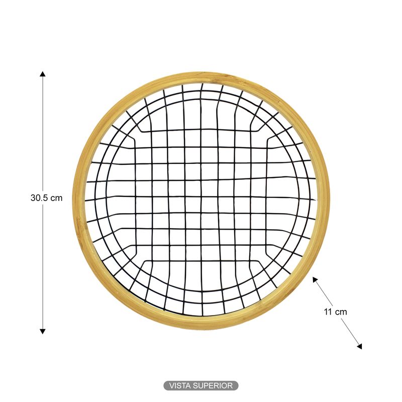 Cesto-frutero-de-30.5-cm-de-diametro-fabricado-con-varillas-de-acero-inoxidable-y-borde-decorativo-de-madera-de-bambu.-Negro-con-amarillo-K-HOME