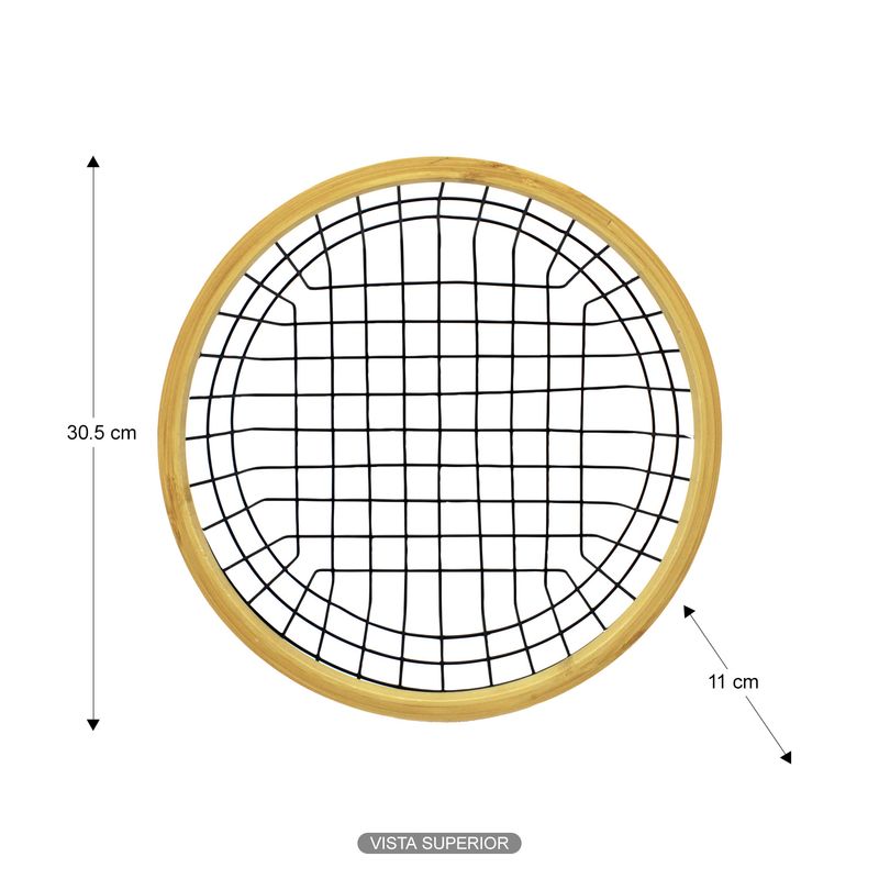Cesto-frutero-de-30.5-cm-de-diametro-fabricado-con-varillas-de-acero-inoxidable-y-borde-decorativo-de-madera-de-bambu.-Negro-con-amarillo-K-HOME
