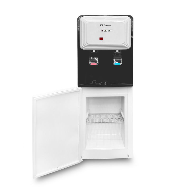 Dispensador-de-agua-electrico-tipo-torre-con-3-opciones-de-temperatura-de-agua--caliente-fria-y-temperatura-ambiente.-Blanco-con-negro-G-FORCE