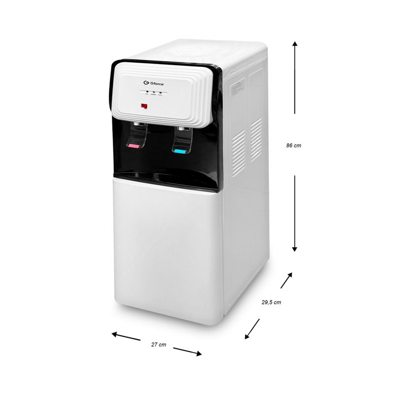 Dispensador-de-agua-electrico-tipo-torre-con-3-opciones-de-temperatura-de-agua--caliente-fria-y-temperatura-ambiente.-Blanco-con-negro-G-FORCE