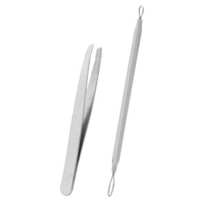Set de pinza depiladora y extractor de puntos negros de acero inoxidable. - MANMADE