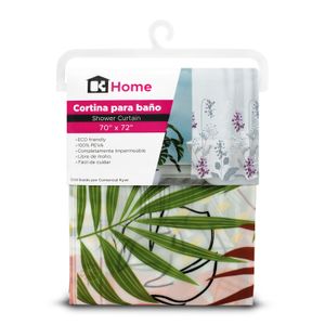 Cortina de baño semi transparente con diseño veraniego de HOJAS DE PALMA. - K HOME