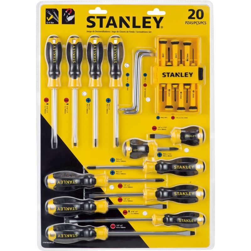 Juego-de-desarmadores-con-puntas-magneticas-y-mango-ergonomico-suave.-Incluye-juego-de-planos-y-estrellas--pack-x-20.-Amarillo-con-negro-STANLEY