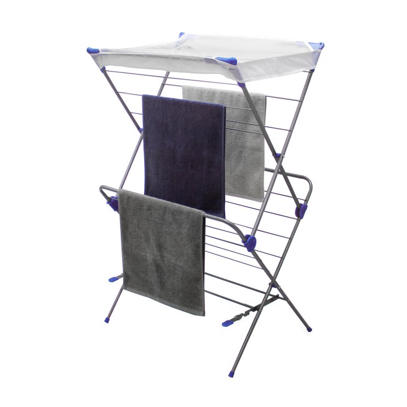 Tendedero-extensible-de-2-niveles-con-estructura-de-acero-rigido-antioxido.-Ideal-para-prendas-medianas-y-pequeñas.-Plateado-con-azul-K-HOME