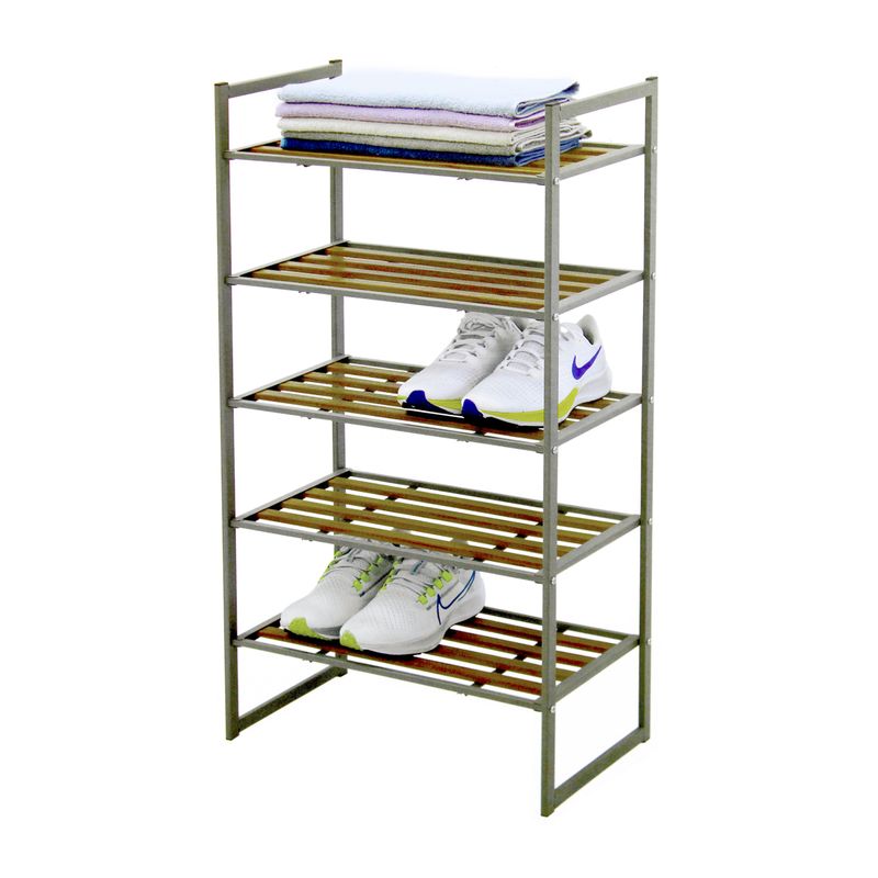 Organizador-de-zapatos-metalico-de-5-niveles-con-soportes-alargados-de-resina-plastica-de-apariencia-maderada.-Gris-con-cafe-K-HOME