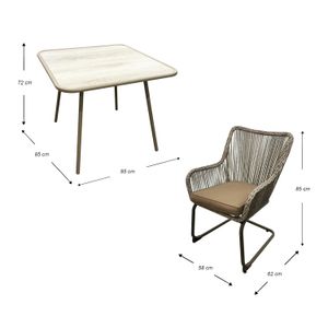Juego de mesa para patio con estructura de acero y fibras plásticas entretejidas. - K HOME