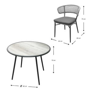 Juego de mesa para patio con estructura de acero y sogas entretejidas. - K HOME