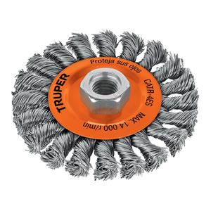 Carda circular 4" alambre trenzado, eje 5/8"-11 - TRUPER