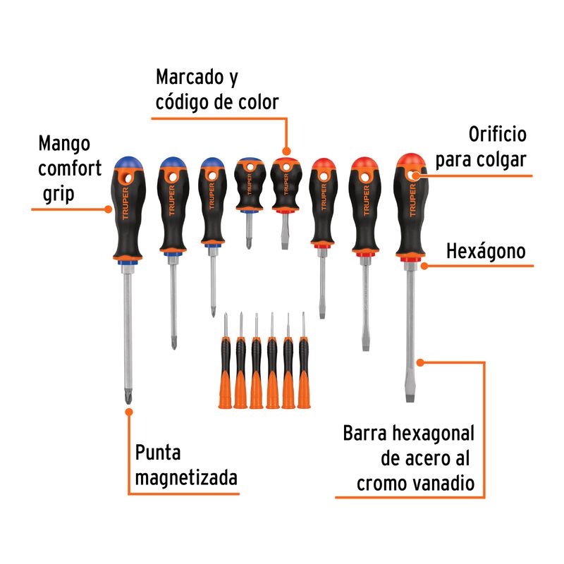 Juego-de-8-desarmadores-mango-Comfort-Grip-y-6-de-joyero