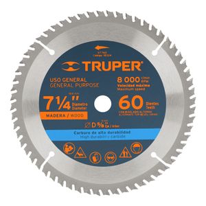 Disco sierra 7- 1/4" para madera, 60 dientes centro 5/8" - TRUPER