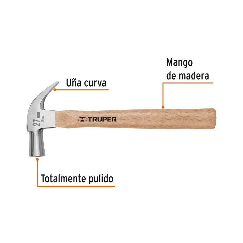 MARTILLO BELLOTA CARPINTERO UÑA 29MM MANGO MADERA