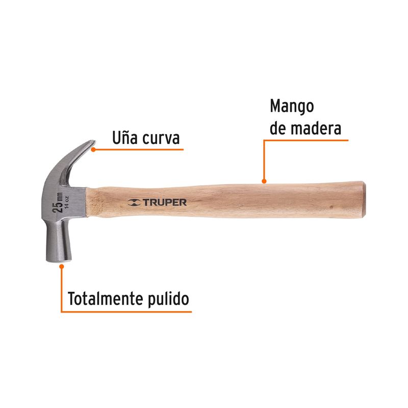 Martillo-cabeza-conica-25-mm-uña-curva-mango-madera