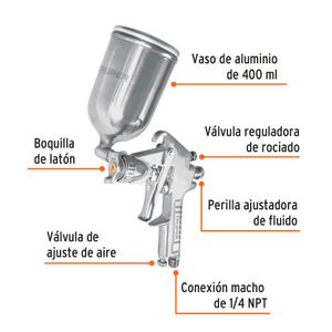 Pistola para pintar gravedad LVMP vaso aluminio, 1.7 mm - TRUPER