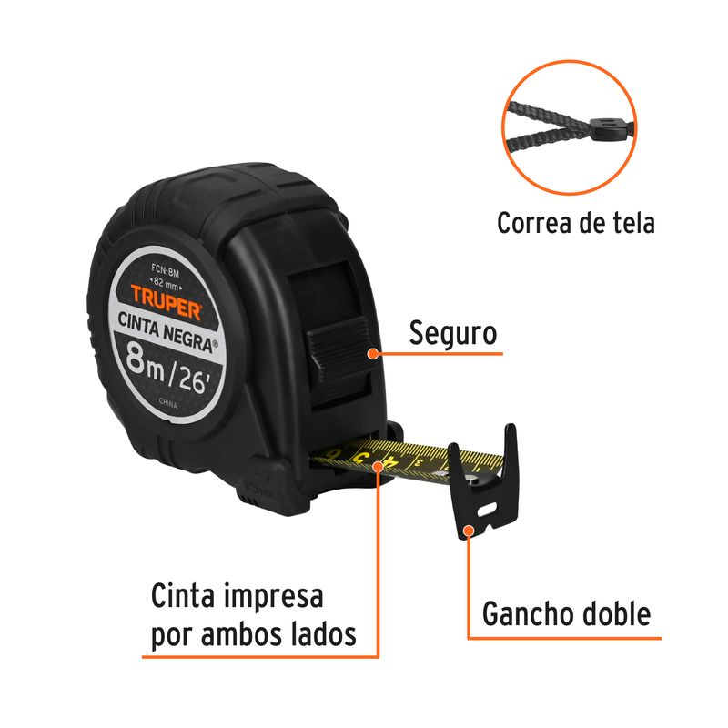 Flexometro-contra-impactos-Cinta-Negra-x-ancha-27-mm-8-m
