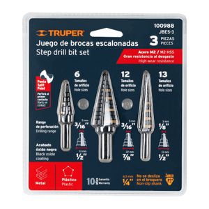 Juego de 3 brocas escalonadas de óxido negro - TRUPER
