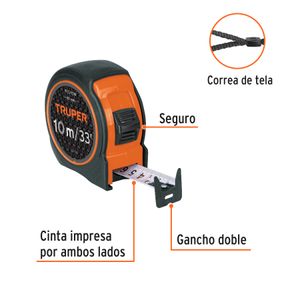 Flexómetro compacto 10 m con grip, cinta 25 mm - TRUPER