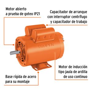 Motor eléctrico monofásico de 2 HP, alta velocidad - TRUPER