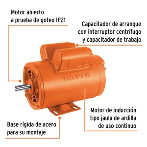 Motor eléctrico monofásico de 2 HP, baja velocidad - TRUPER