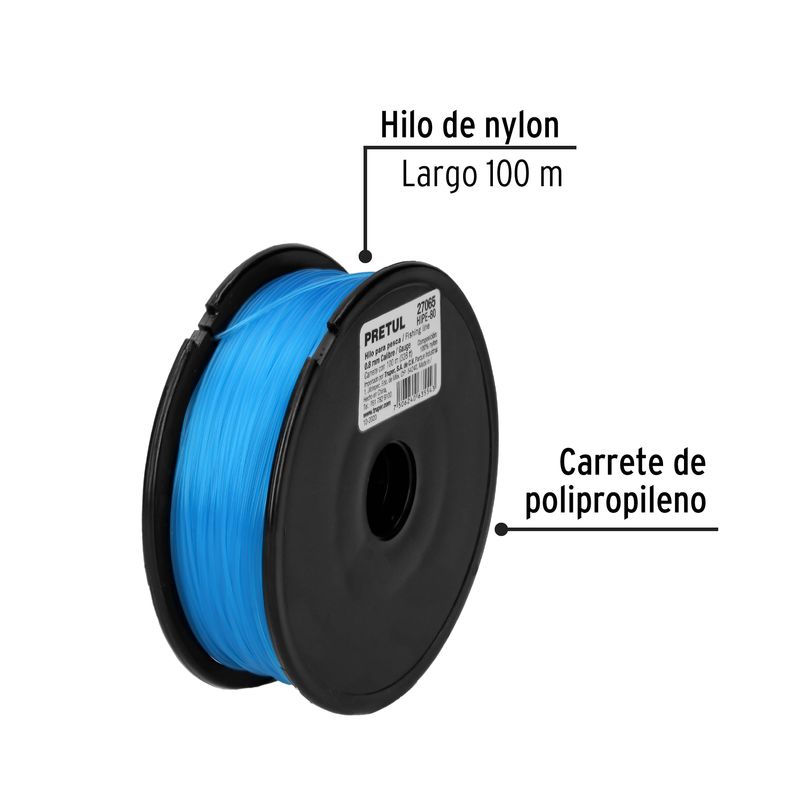 CARRETE CON 100 M DE HILO PARA PESCA AZUL CALIBRE 0.80 MM - SAVEC