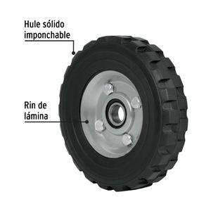 Rueda de hule sólido 6" para diablo, un balero - TRUPER