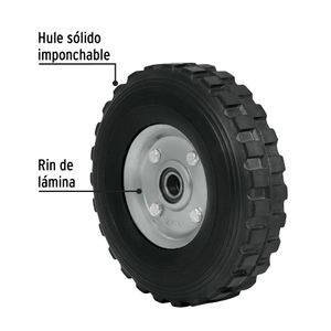 Rueda de hule sólido 8" para diablo, doble balero - TRUPER