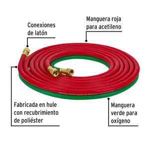 Manguera cuata reforzada de 4.5 m para oxiacetileno - TRUPER