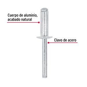 Bolsa con 50 remaches de 1/4" x 1/2" de aluminio, ala 1/2" - TRUPER