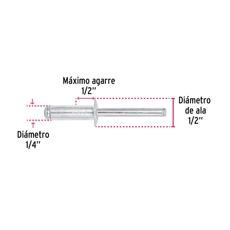 Bolsa-con-50-remaches-de-1-4--x-1-2--de-aluminio-ala-1-2-