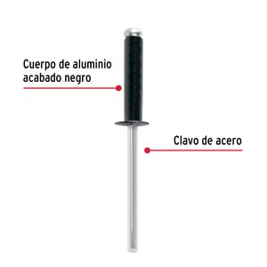 Bolsa con 50 remaches 5/32"x1/2" negros de aluminio, ala 5/16" - TRUPER