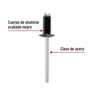 Bolsa con 50 remaches 3/16"x1/4" negros de aluminio, ala 3/8" - TRUPER
