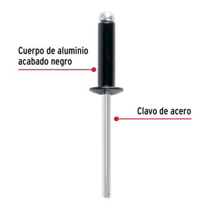Bolsa con 50 remaches 3/16"x3/8" negros de aluminio, ala 3/8" - TRUPER