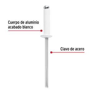 Bolsa con 50 remaches 1/8"x5/16" blancos de aluminio, ala 1/4" - TRUPER