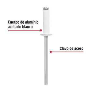 Bolsa con 50 remaches 1/8"x3/8" blancos de aluminio, ala 1/4" - TRUPER