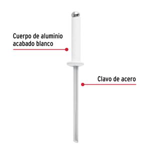 Bolsa con 50 remaches 1/8"x1/2" blancos de aluminio, ala 1/4" - TRUPER
