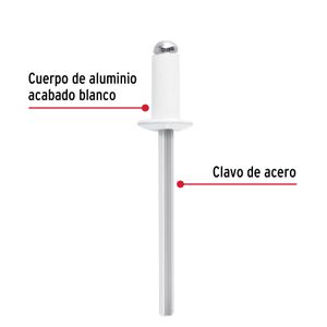 Bolsa con 50 remaches 5/32"x1/4" blancos aluminio, ala 5/16" - TRUPER