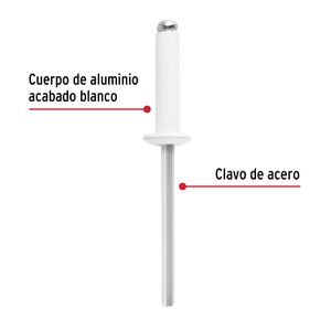 Bolsa con 50 remaches 5/32"x1/2" blancos aluminio, ala 5/16" - TRUPER