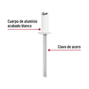 Bolsa con 50 remaches 3/16"x3/8" blancos de aluminio, ala 3/8" - TRUPER