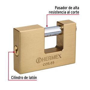 Candado antipalanca, 65mm, cuerpo de latón llave tradicional - TRUPER