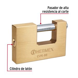 Candado antipalanca, 88mm, cuerpo de latón llave tradicional - TRUPER