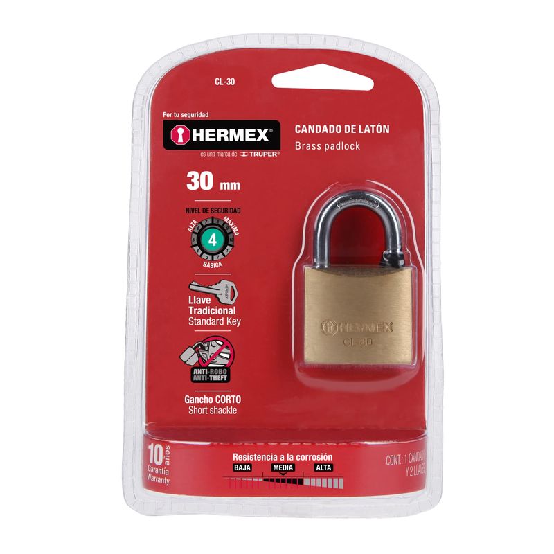 Candado-de-laton-30-mm-gancho-corto-en-blister