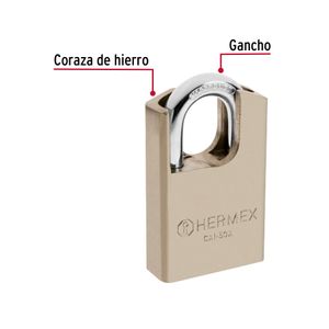 Candado de acero, máxima seguridad, 50mm, llave anti-ganzúa - TRUPER