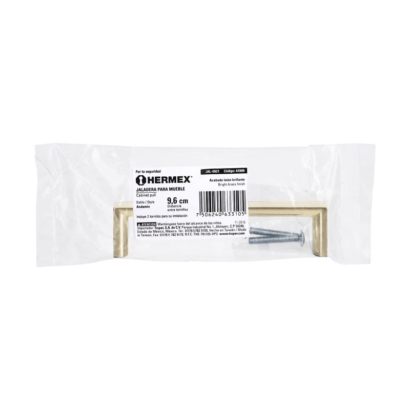 Jaladera-metalica-de-96-mm-estilo--Andamio--laton-brillante